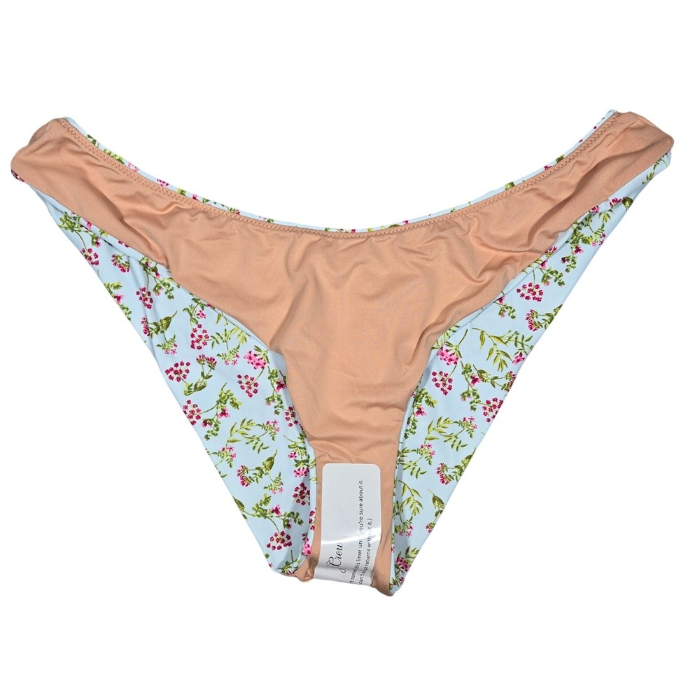 J Crew High Leg Cheeky Bikini Bottoms Floral Print Light Blue Pink Size L - Picture 3 of 10